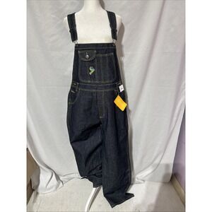 Vintage Crest Jeans Denim Overalls XL Dark Blue‎ W/yellow Stitching Pockets New